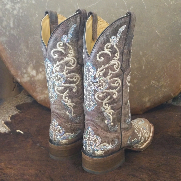 CORRAL A2932 embroidered distressed leather sequin cross cowgirl western boots 6 - Picture 7 of 16
